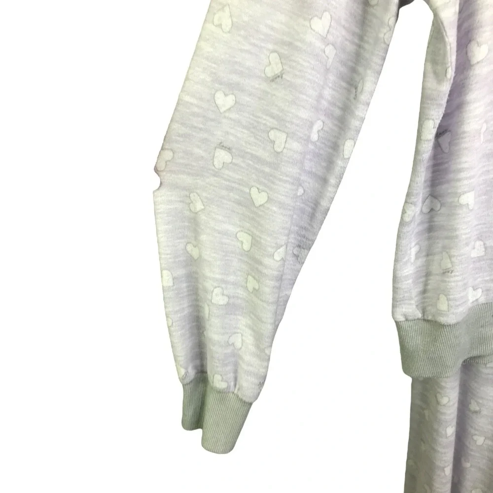 Splendid Womens M Pajama Set Gray‎ Heart Print Long Sleeve Jogger Lounge Sleep